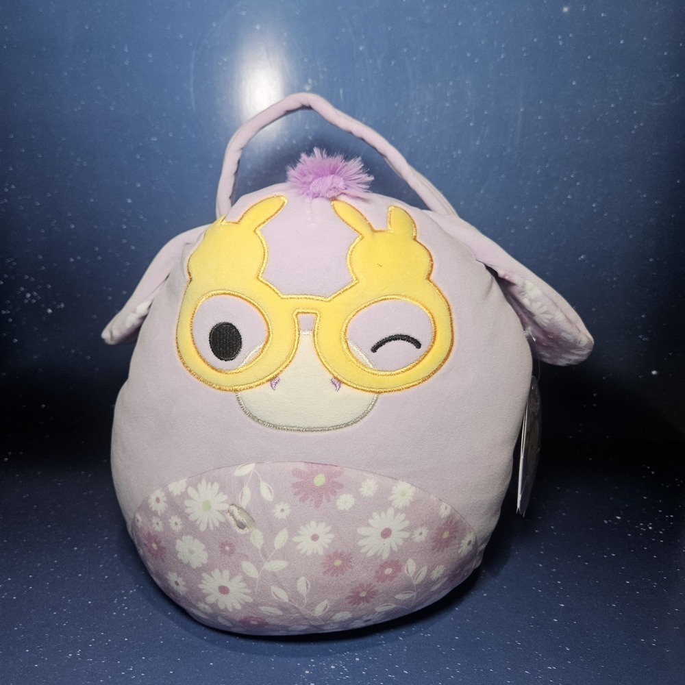 Squishmallows Delzi The Donkey Easter Basket Plush Collectible, Purple / Floral